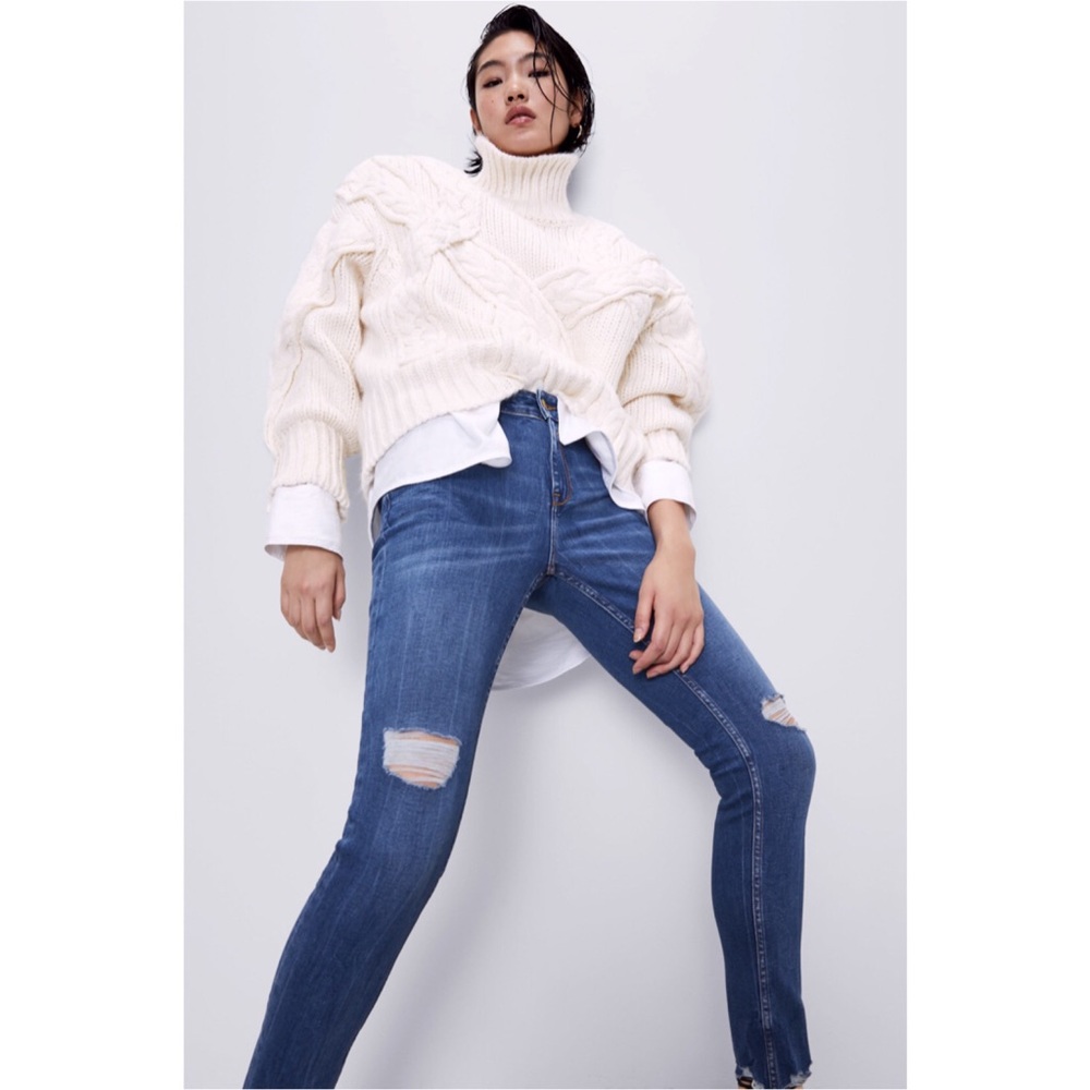 ZARA Z1975 Mid Rise Distressed Skinny Ankle Jeans - Picture 2 of 8